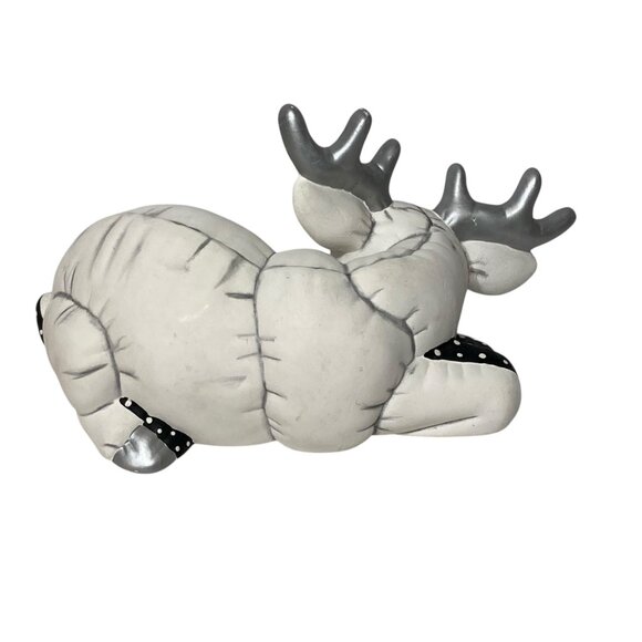 Ceramic Sleeping Baby Reindeer Figurine Antlers Polka Dot Holiday Decoration - Picture 5 of 7